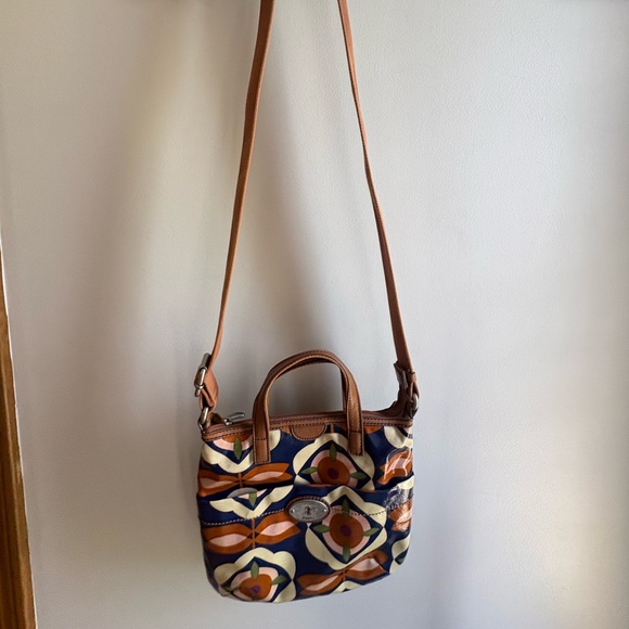 Fossil Keyper Key Per Purse Handbag Coated Textile Leather Trim Floral - Picture 8 of 9